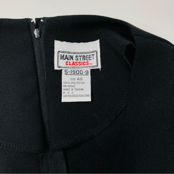 VTG 80s Shift Dress Thick Poly w/ Pleated Detail, Padded, Mod Minimal Black Sz 8 - Picture 10 of 14